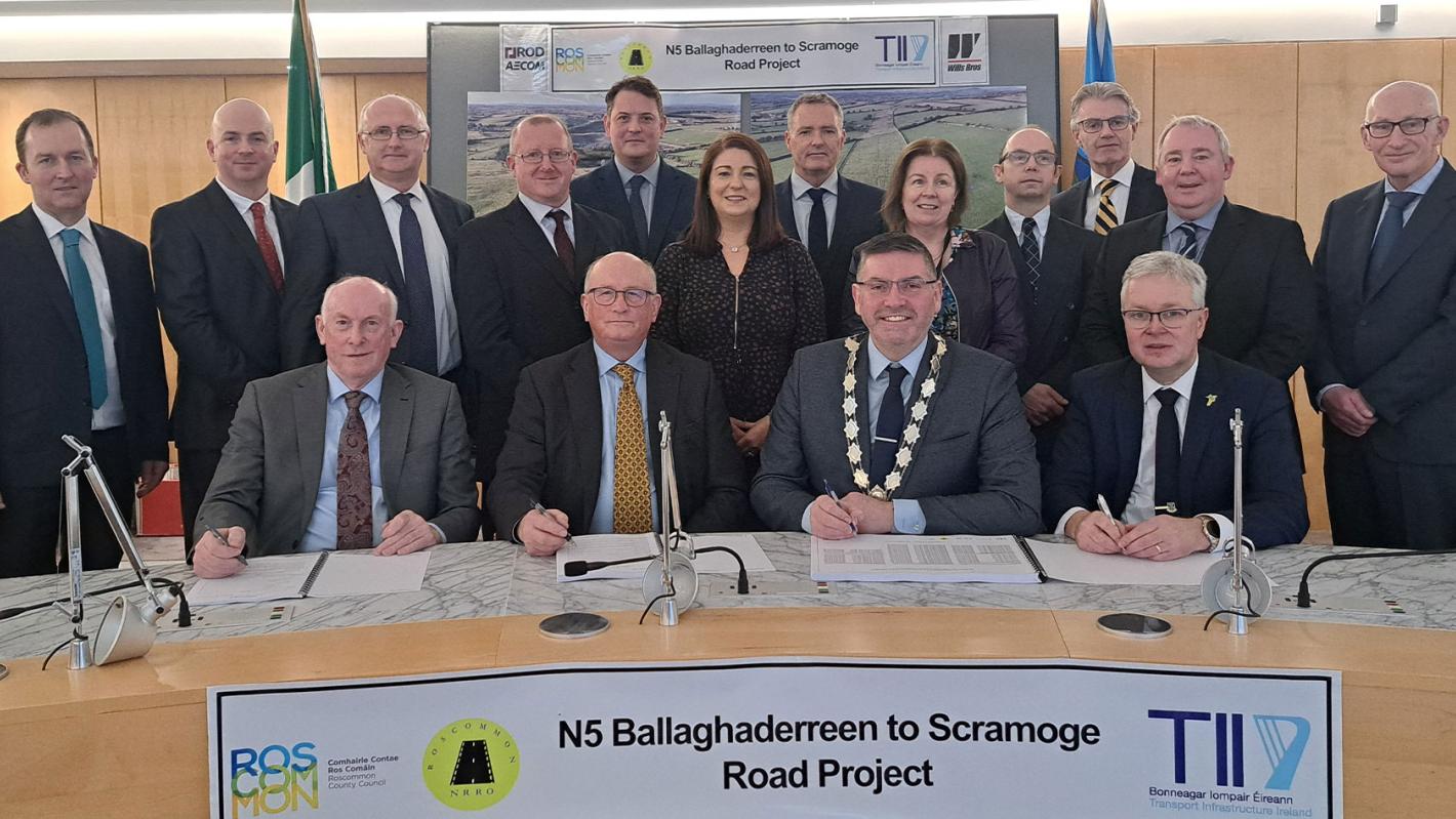 Contract signing for N5 Ballaghaderreen to Scramoge Road project banner