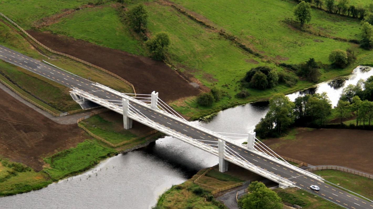An aerial view of the River Erne Bridge in Cavan