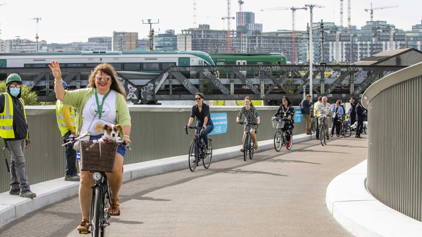 Banner image of cyclists crossing the viaduct following the official opening