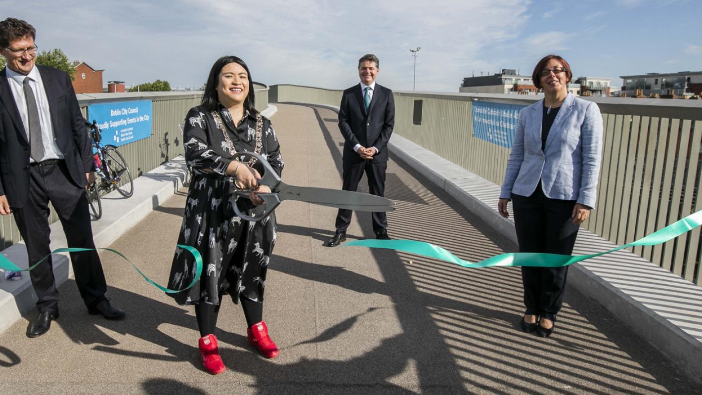 Banner image of the official opening of phase two of the Royal Canal Cycleway 