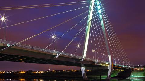 Northern Spire Bridge illuminated at night